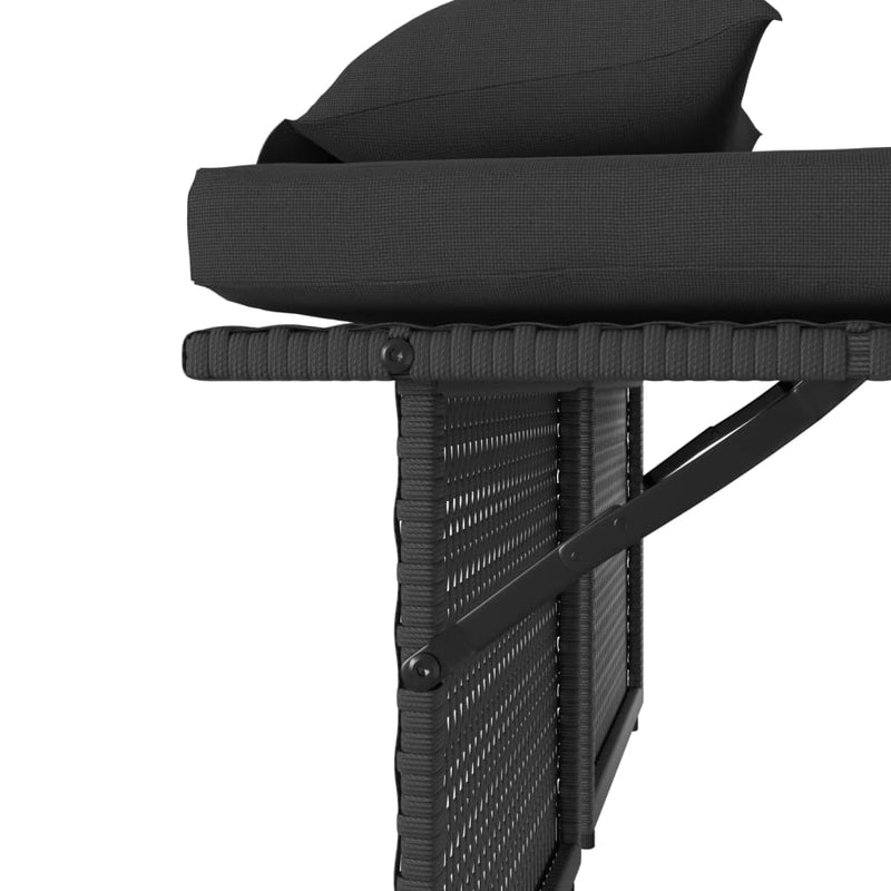vidaXL Reclining Garden Bench with Cushions Black Poly Rattan