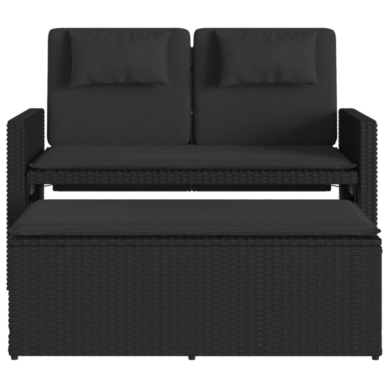 vidaXL Reclining Garden Bench with Cushions Black Poly Rattan