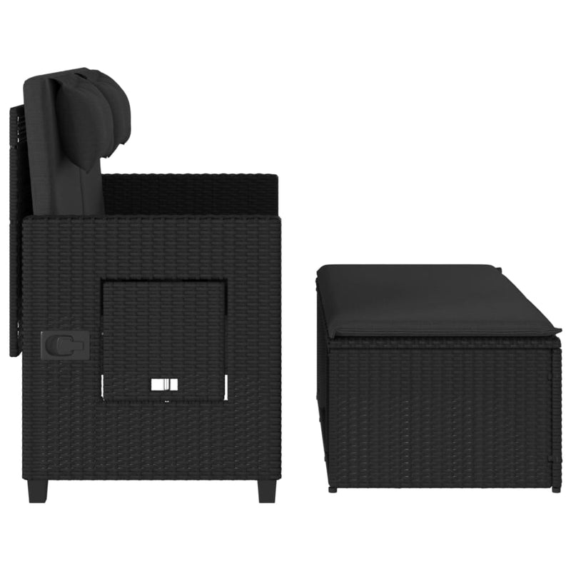 vidaXL Reclining Garden Bench with Cushions Black Poly Rattan