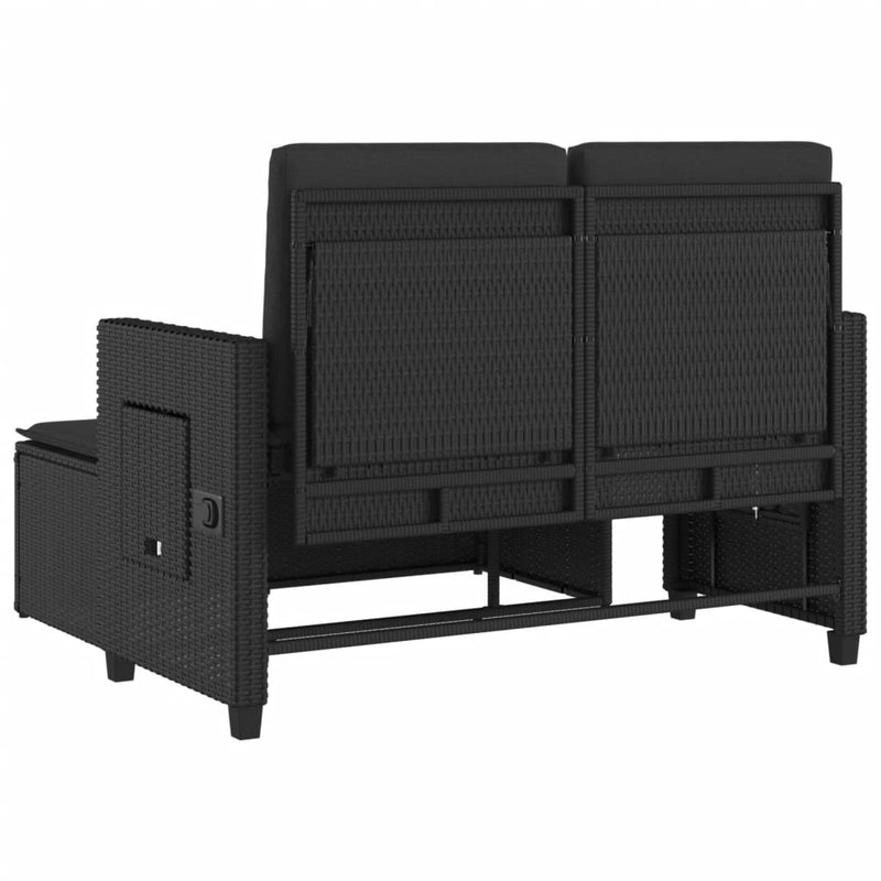 vidaXL Reclining Garden Bench with Cushions Black Poly Rattan