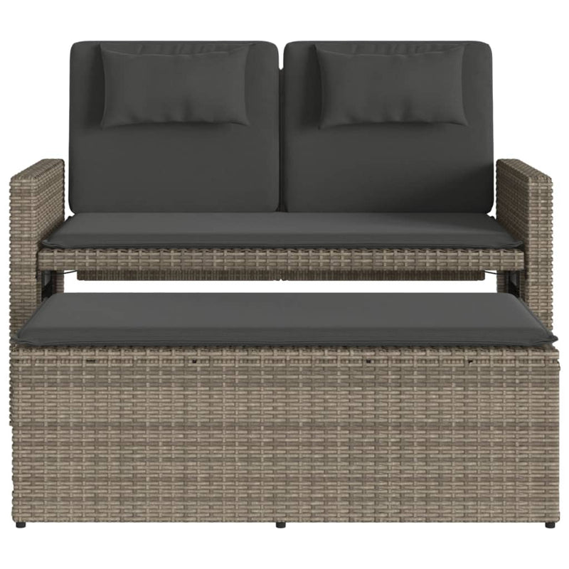 vidaXL Reclining Garden Bench with Cushions Grey Poly Rattan