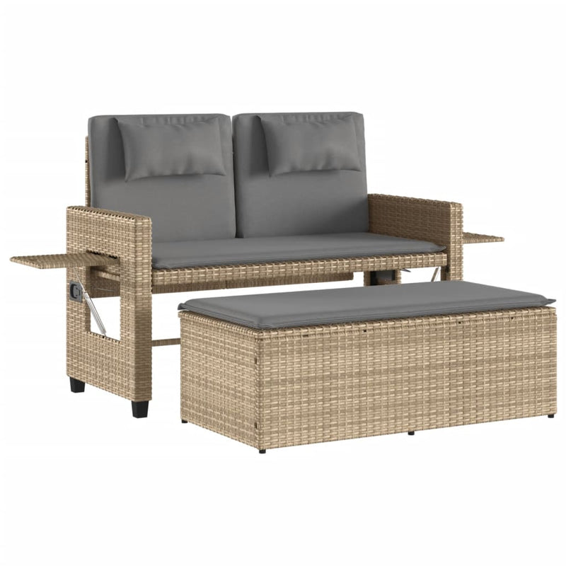 vidaXL Reclining Garden Bench with Cushions Beige Poly Rattan