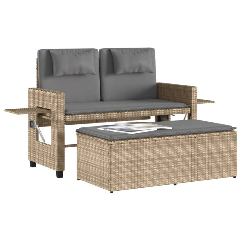 vidaXL Reclining Garden Bench with Cushions Beige Poly Rattan