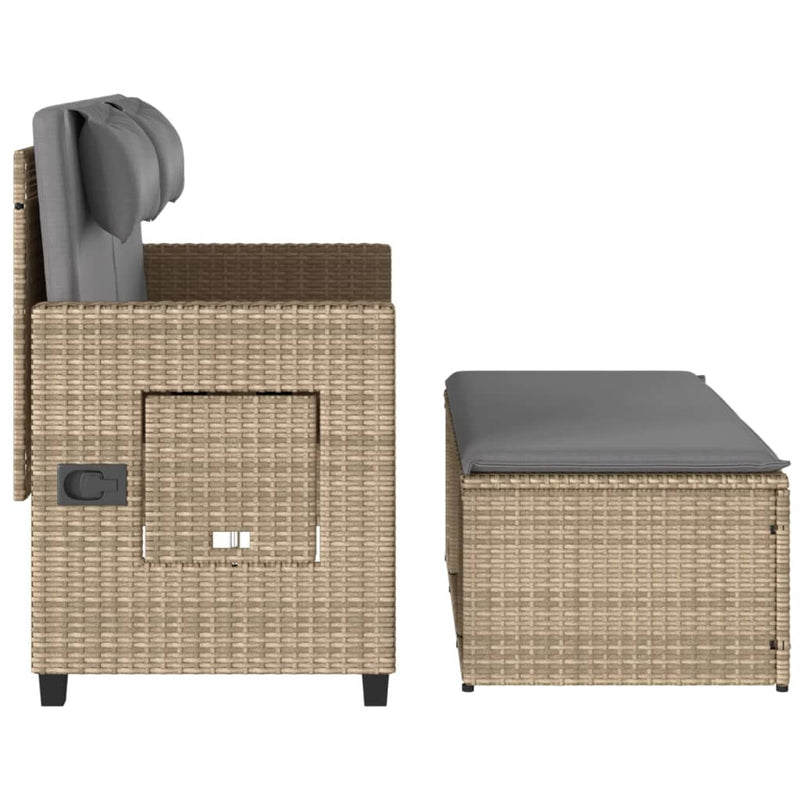 vidaXL Reclining Garden Bench with Cushions Beige Poly Rattan