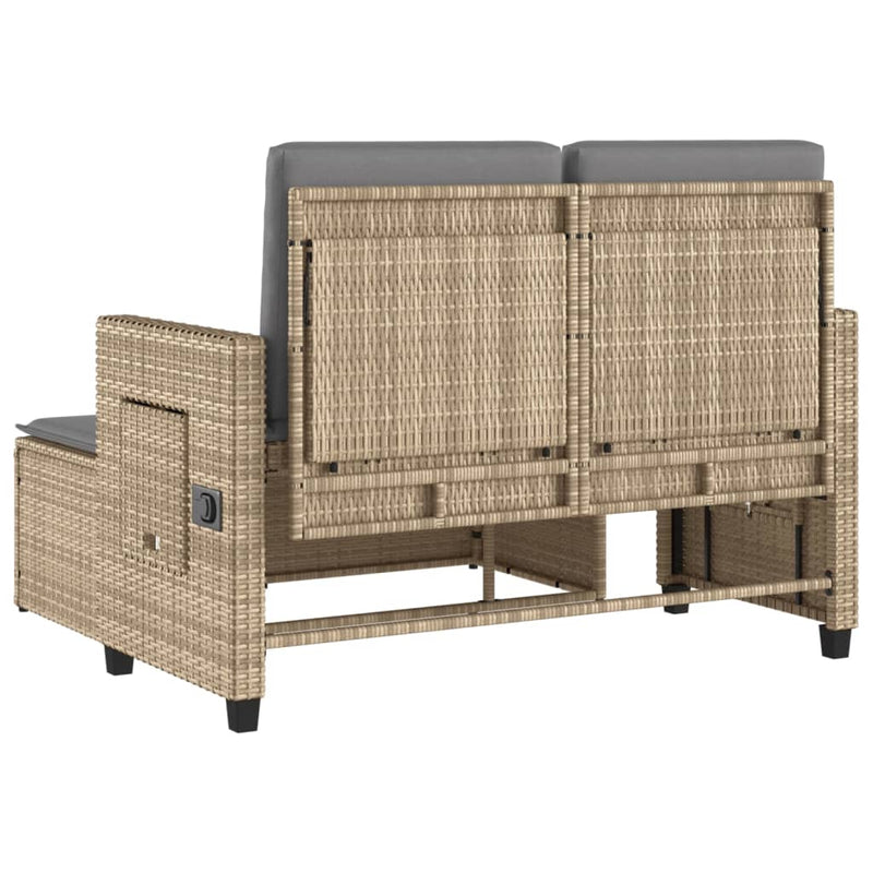 vidaXL Reclining Garden Bench with Cushions Beige Poly Rattan