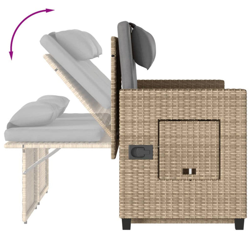 vidaXL Reclining Garden Bench with Cushions Beige Poly Rattan