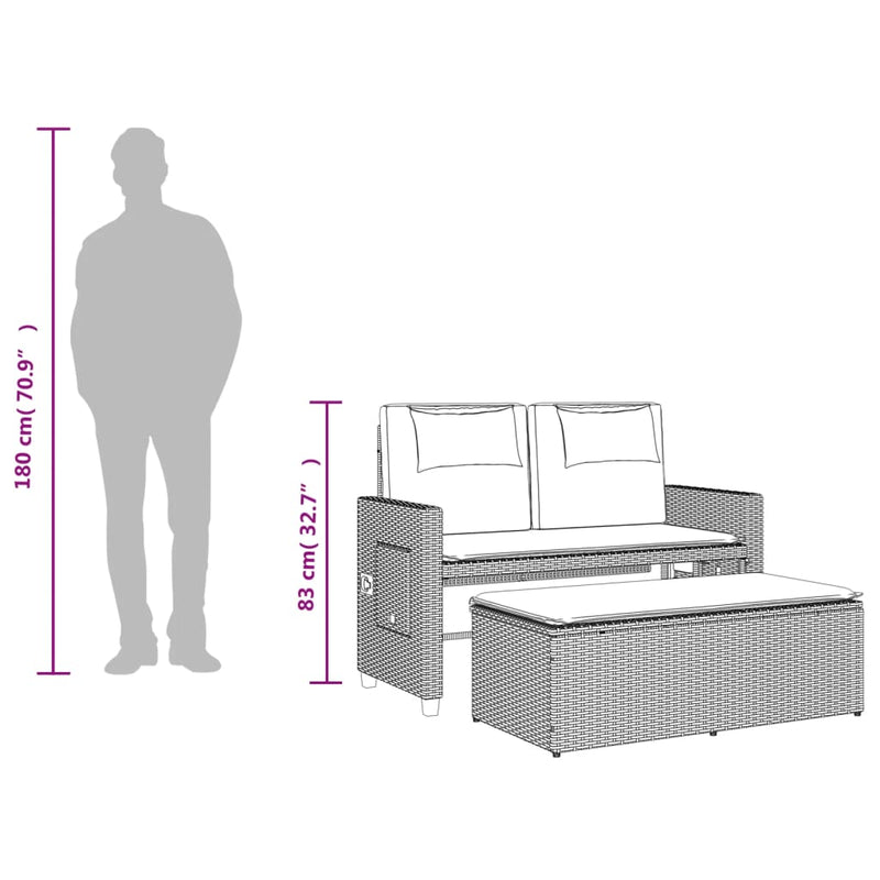 vidaXL Reclining Garden Bench with Cushions Light Grey Poly Rattan