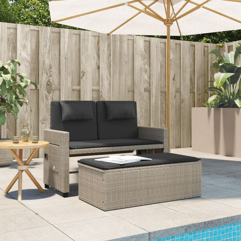 vidaXL Reclining Garden Bench with Cushions Light Grey Poly Rattan
