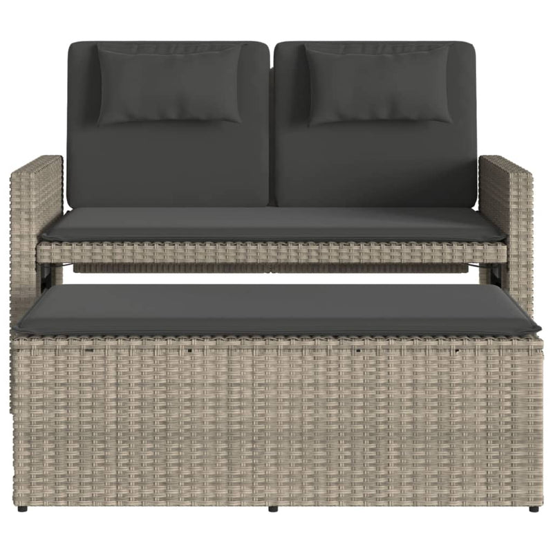 vidaXL Reclining Garden Bench with Cushions Light Grey Poly Rattan