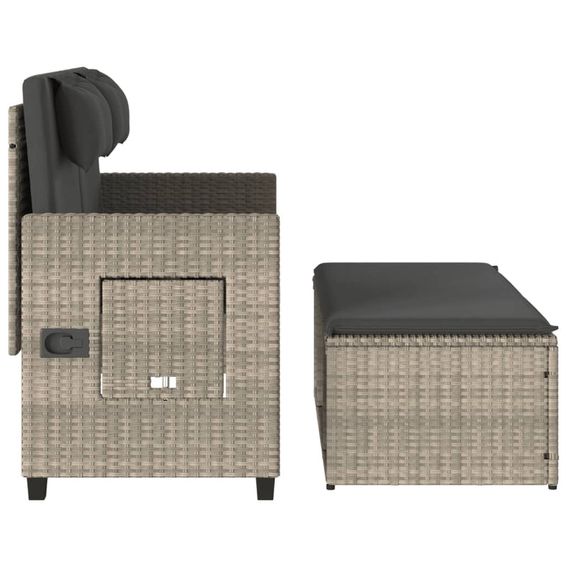 vidaXL Reclining Garden Bench with Cushions Light Grey Poly Rattan