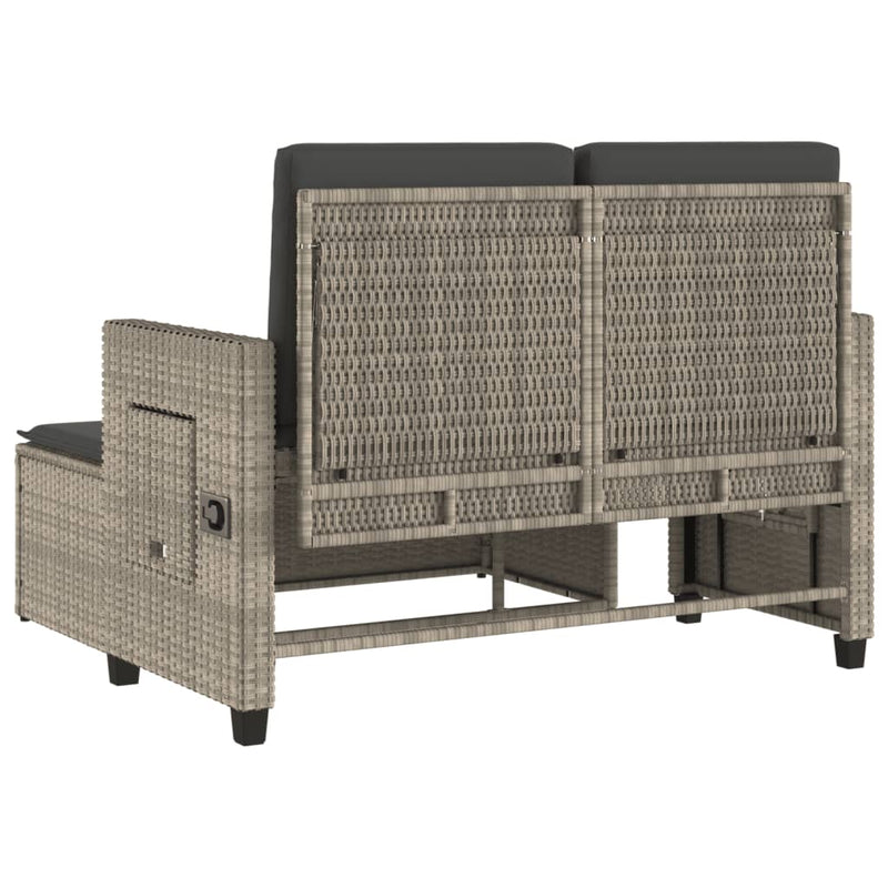 vidaXL Reclining Garden Bench with Cushions Light Grey Poly Rattan
