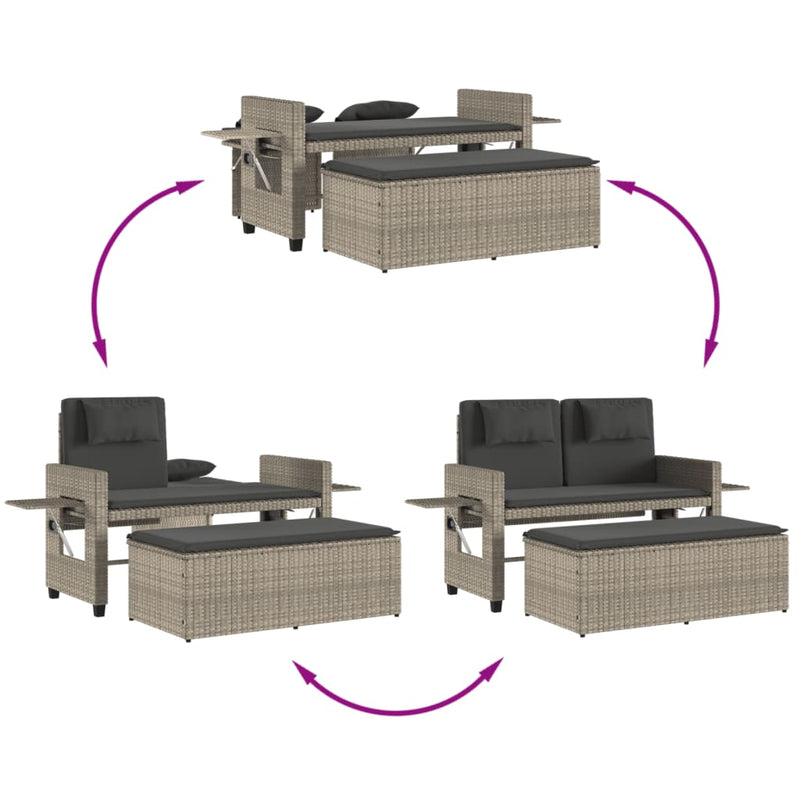 vidaXL Reclining Garden Bench with Cushions Light Grey Poly Rattan