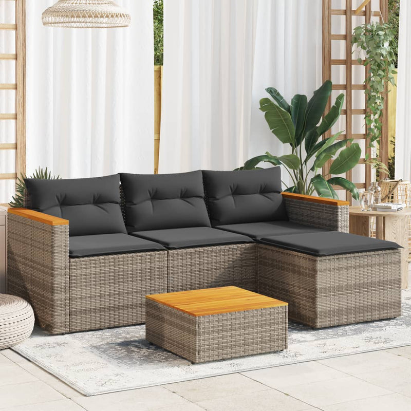 3 Piece Garden Sofa Set with Cushions Grey Poly Rattan