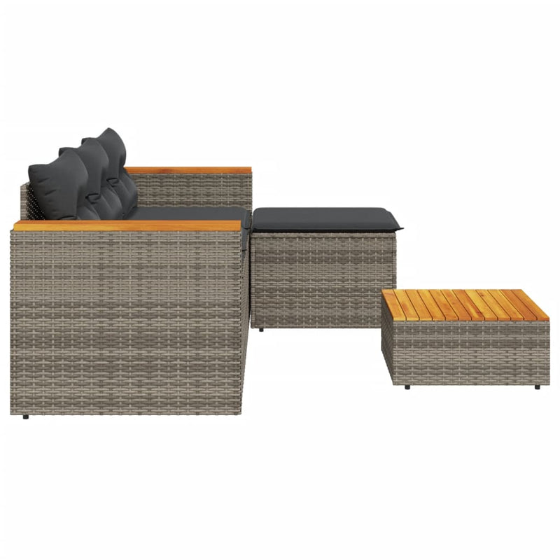 3 Piece Garden Sofa Set with Cushions Grey Poly Rattan