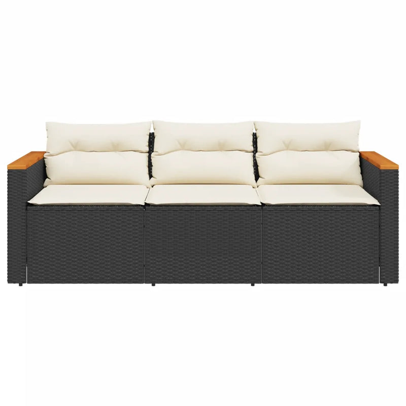 Garden Sofa with Cushions 3-Seater Black Poly Rattan