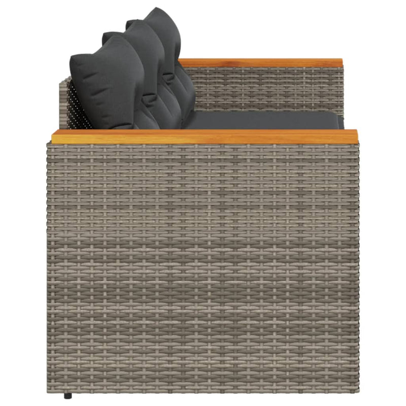 vidaXL Garden Sofa with Cushions 3-Seater Grey Poly Rattan