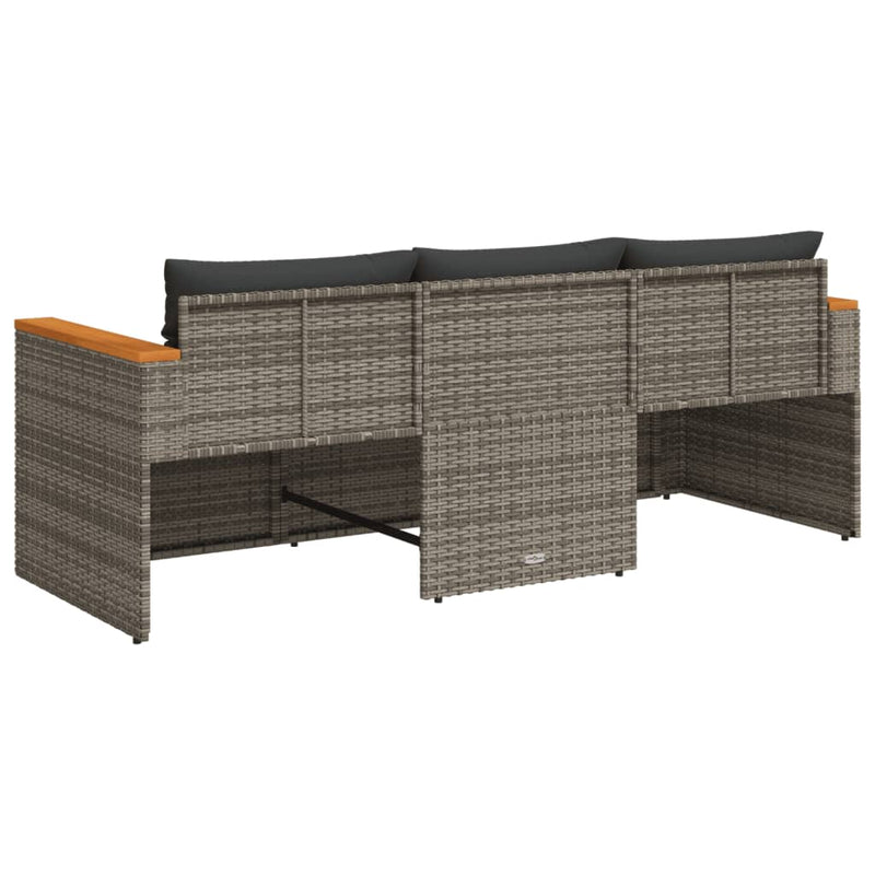 vidaXL Garden Sofa with Cushions 3-Seater Grey Poly Rattan