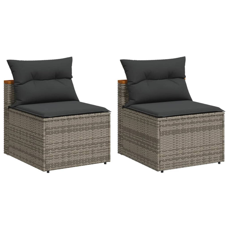 vidaXL Garden Sofas Armless with Cushions 2 pcs Grey Poly Rattan