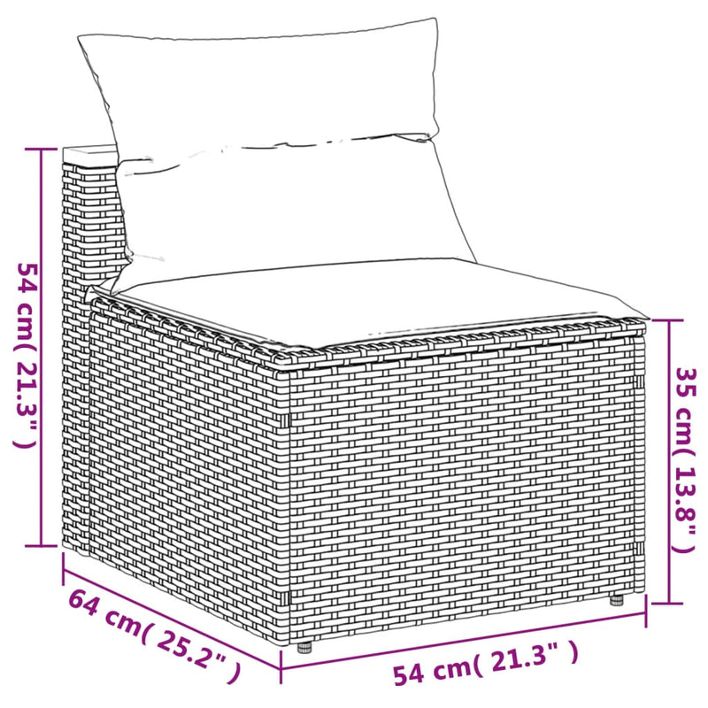vidaXL Garden Sofas Armless with Cushions 2 pcs Grey Poly Rattan