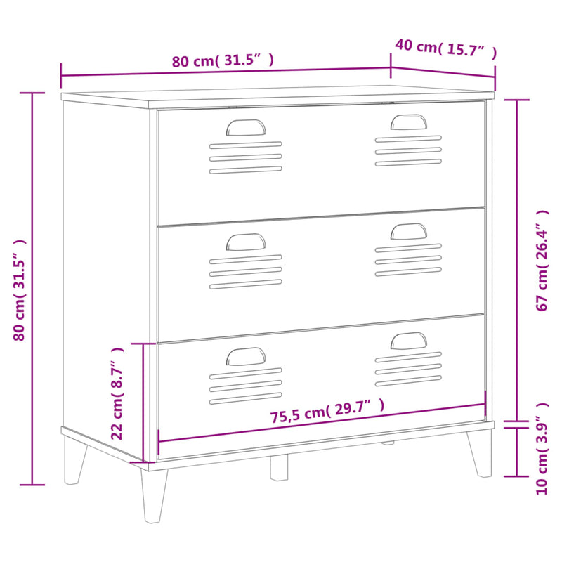 Drawer Cabinet VIKEN White Solid Wood Pine