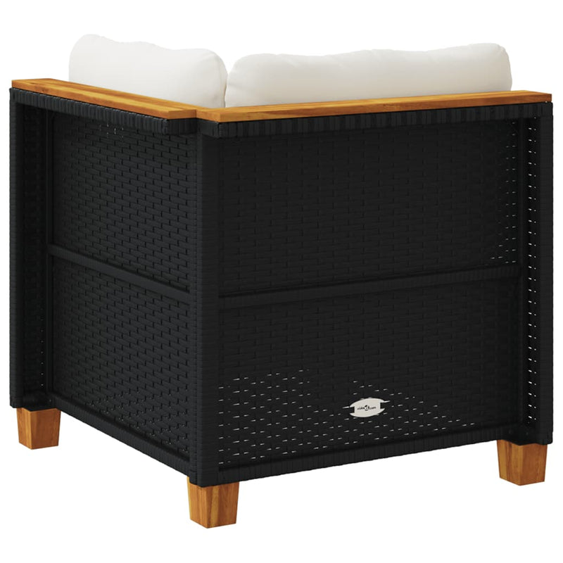 vidaXL Garden Sofa Corner with Cushions Black Poly Rattan