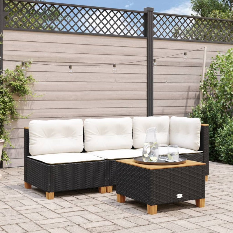 vidaXL Garden Sofa Corner with Cushions Black Poly Rattan
