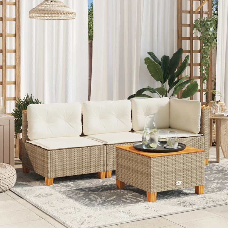 vidaXL Garden Sofa Corner with Cushions Beige Poly Rattan