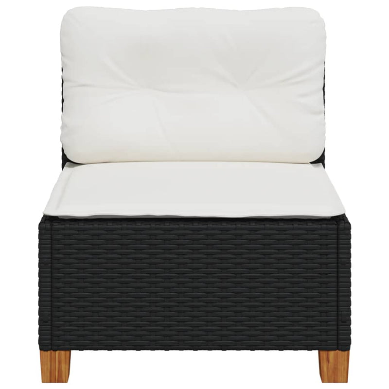 vidaXL Garden Sofa Armless with Cushions Black Poly Rattan