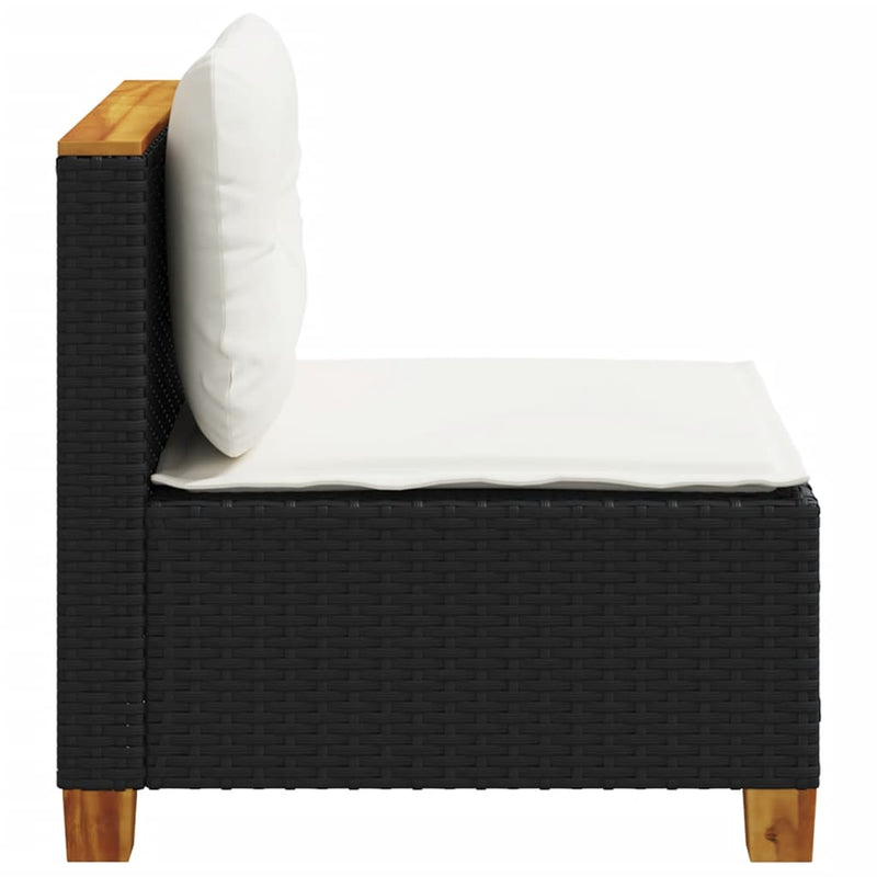vidaXL Garden Sofa Armless with Cushions Black Poly Rattan