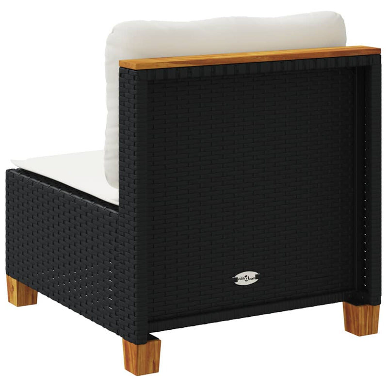 vidaXL Garden Sofa Armless with Cushions Black Poly Rattan
