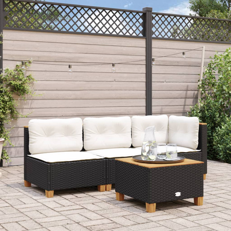 vidaXL Garden Sofa Armless with Cushions Black Poly Rattan