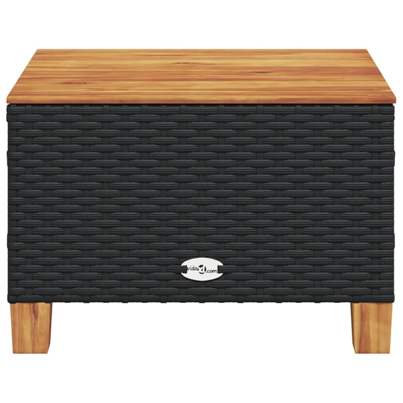 vidaXL Garden Table Black 55x55x36 cm Poly Rattan Acacia Wood