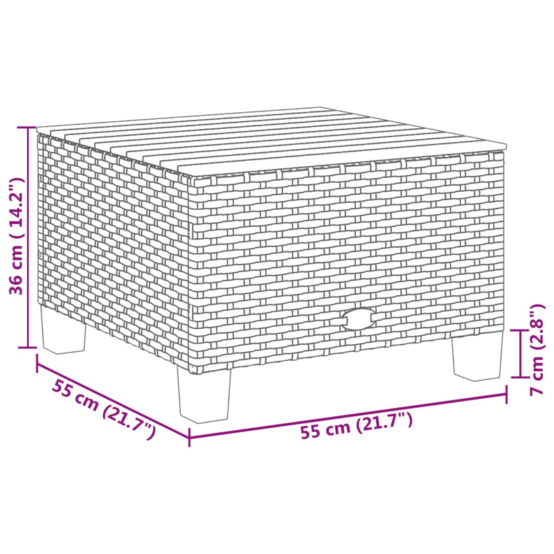 vidaXL Garden Table Black 55x55x36 cm Poly Rattan Acacia Wood