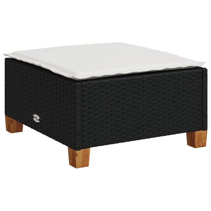 vidaXL Garden Stool with Cushion Black 63.5x56x32 cm Poly Rattan