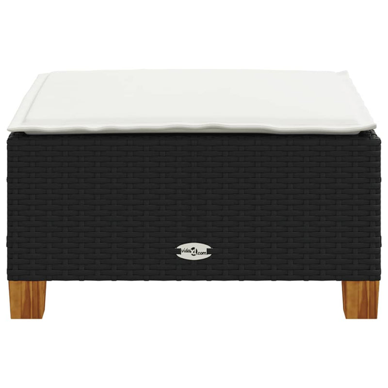 vidaXL Garden Stool with Cushion Black 63.5x56x32 cm Poly Rattan