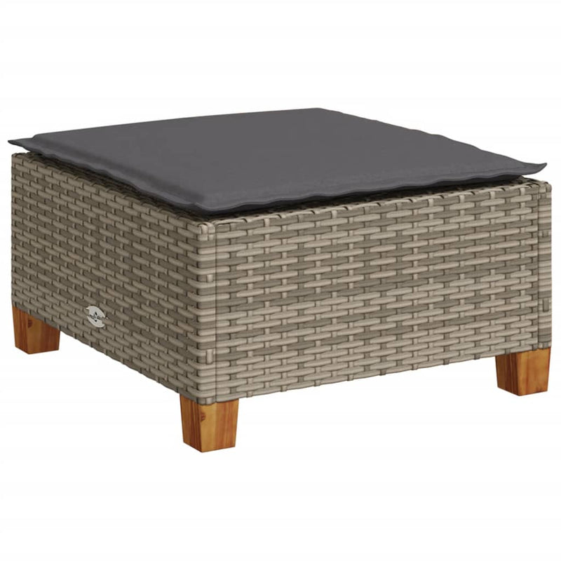 vidaXL Garden Stool with Cushion Grey 63.5x56x32 cm Poly Rattan