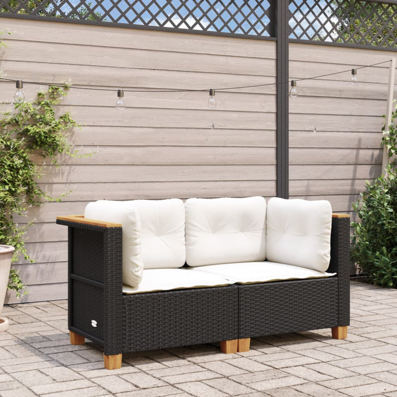 vidaXL Garden Sofas Corner with Cushions 2 pcs Black Poly Rattan