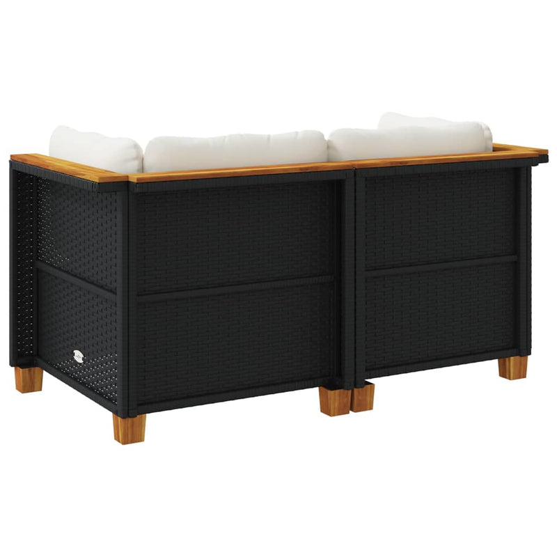 vidaXL Garden Sofas Corner with Cushions 2 pcs Black Poly Rattan