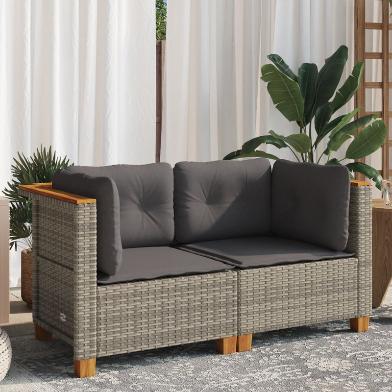 vidaXL Garden Sofas Corner with Cushions 2 pcs Grey Poly Rattan
