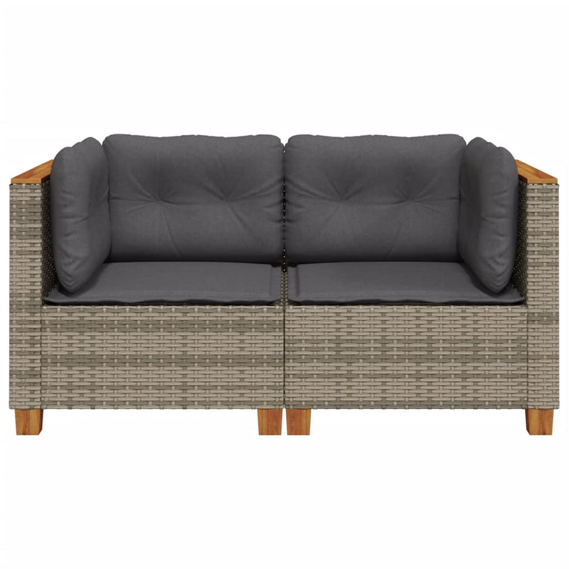 vidaXL Garden Sofas Corner with Cushions 2 pcs Grey Poly Rattan