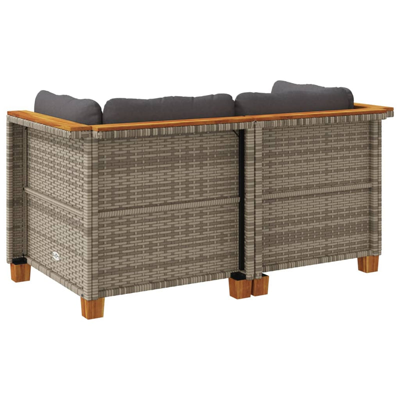 vidaXL Garden Sofas Corner with Cushions 2 pcs Grey Poly Rattan