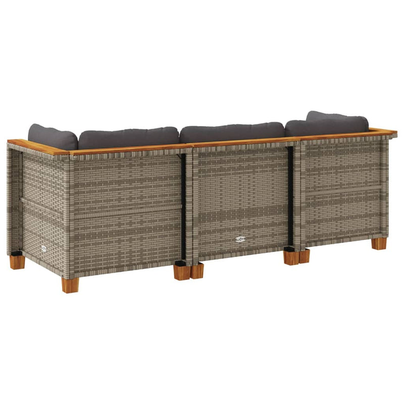vidaXL Garden Sofa with Cushions 3-Seater Grey Poly Rattan