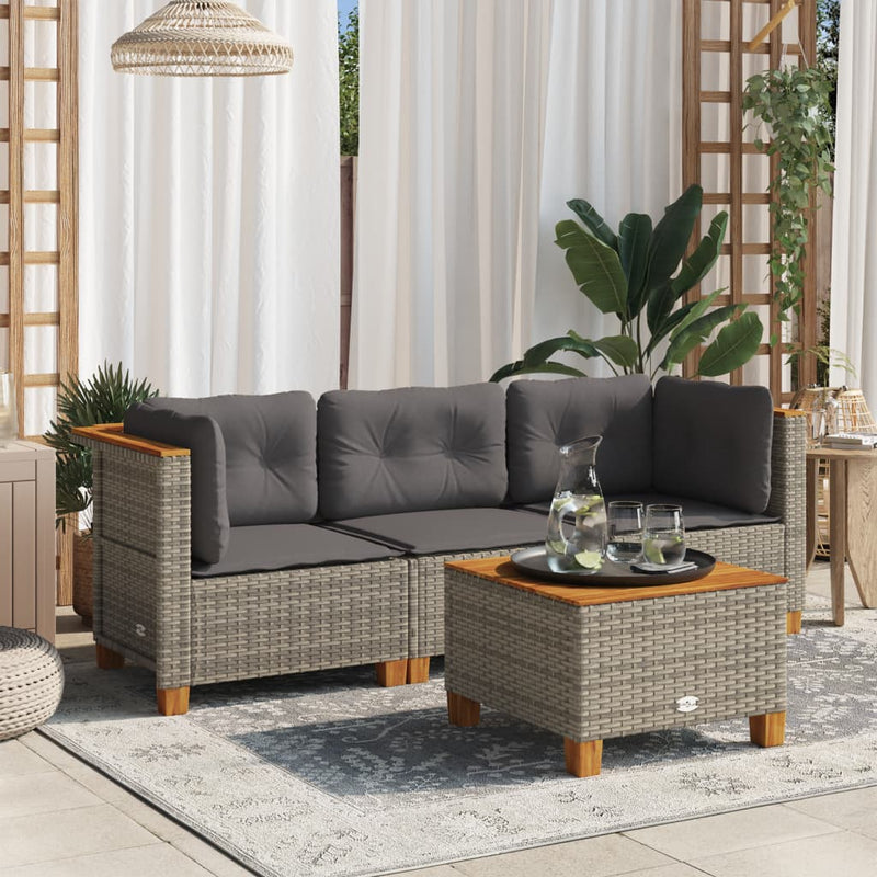 vidaXL Garden Sofa with Cushions 3-Seater Grey Poly Rattan