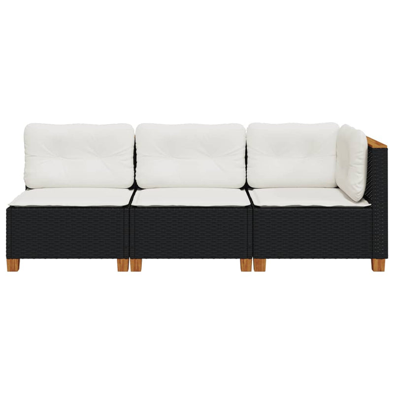 vidaXL Garden Sofa with Cushions 3-Seater Black Poly Rattan