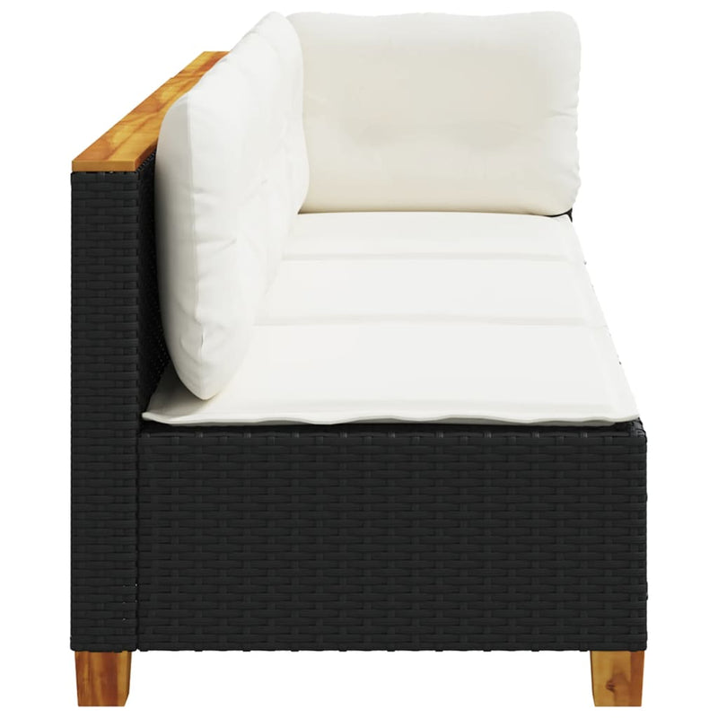 vidaXL Garden Sofa with Cushions 3-Seater Black Poly Rattan