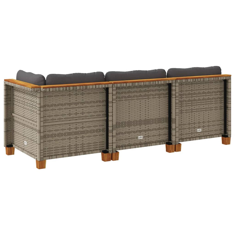 vidaXL Garden Sofa with Cushions 3-Seater Grey Poly Rattan