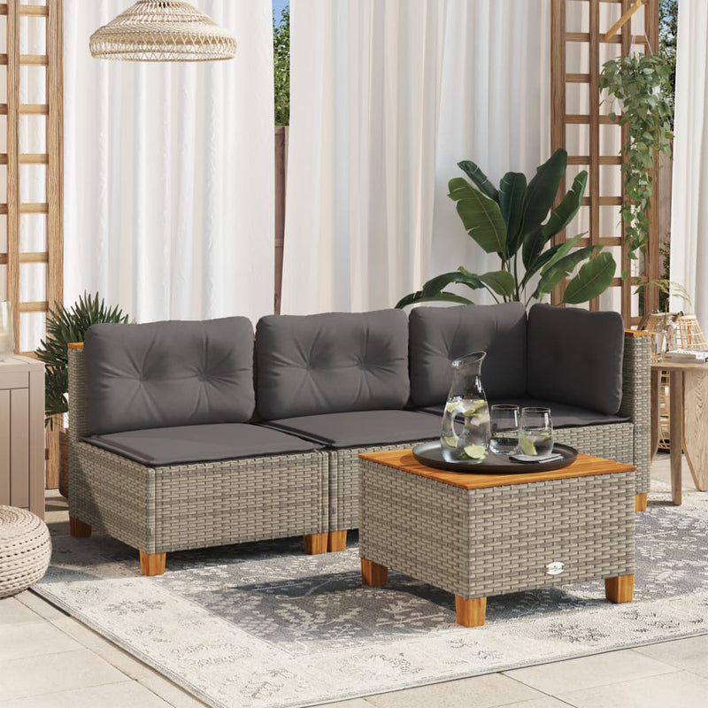 vidaXL Garden Sofa with Cushions 3-Seater Grey Poly Rattan