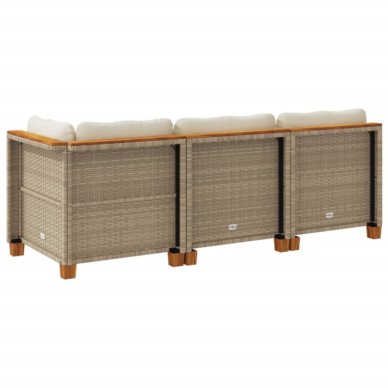 vidaXL Garden Sofa with Cushions 3-Seater Beige Poly Rattan