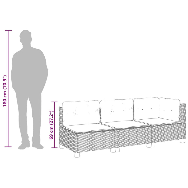 vidaXL Garden Sofa with Cushions 3-Seater Beige Poly Rattan