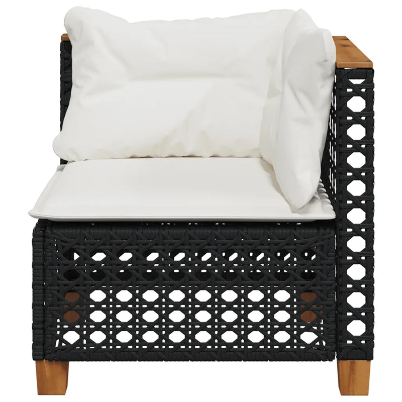 Garden Sofa Corner with Cushions Black Poly Rattan